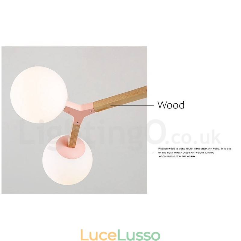 Lampadario molecolare in legno moderno nordico Magic Bean Wood con paralumi in vetro