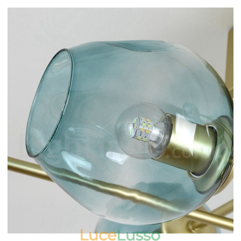 Lampadario rustico in acciaio inossidabile a 3 luci con paralumi in vetro trasparente o blu