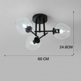 Lampadario rustico in acciaio inossidabile a 3 luci con paralumi in vetro trasparente o blu