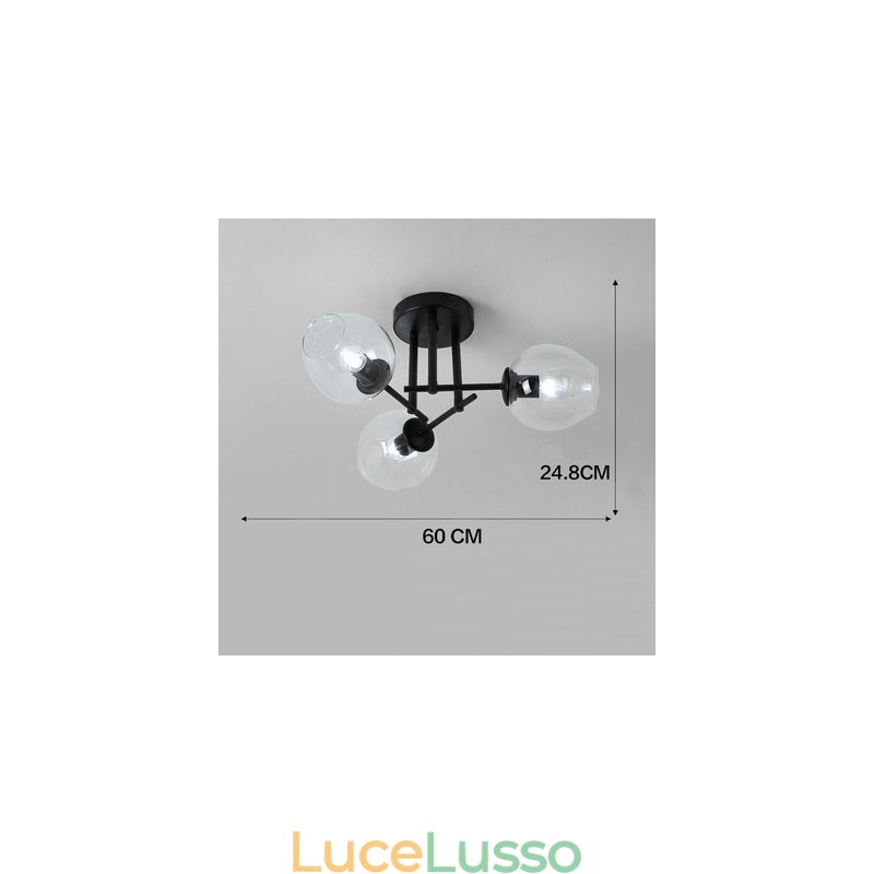 Lampadario rustico in acciaio inossidabile a 3 luci con paralumi in vetro trasparente o blu