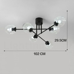 Lampadario rustico in acciaio inossidabile a 6 luci con paralumi in vetro trasparente o blu
