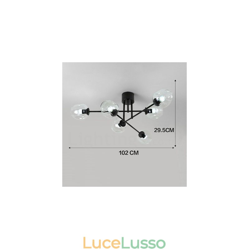Lampadario rustico in acciaio inossidabile a 6 luci con paralumi in vetro trasparente o blu
