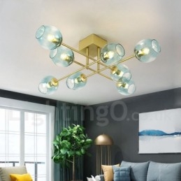 Lampadario rustico in acciaio inossidabile a 8 luci con paralumi in vetro trasparente o blu