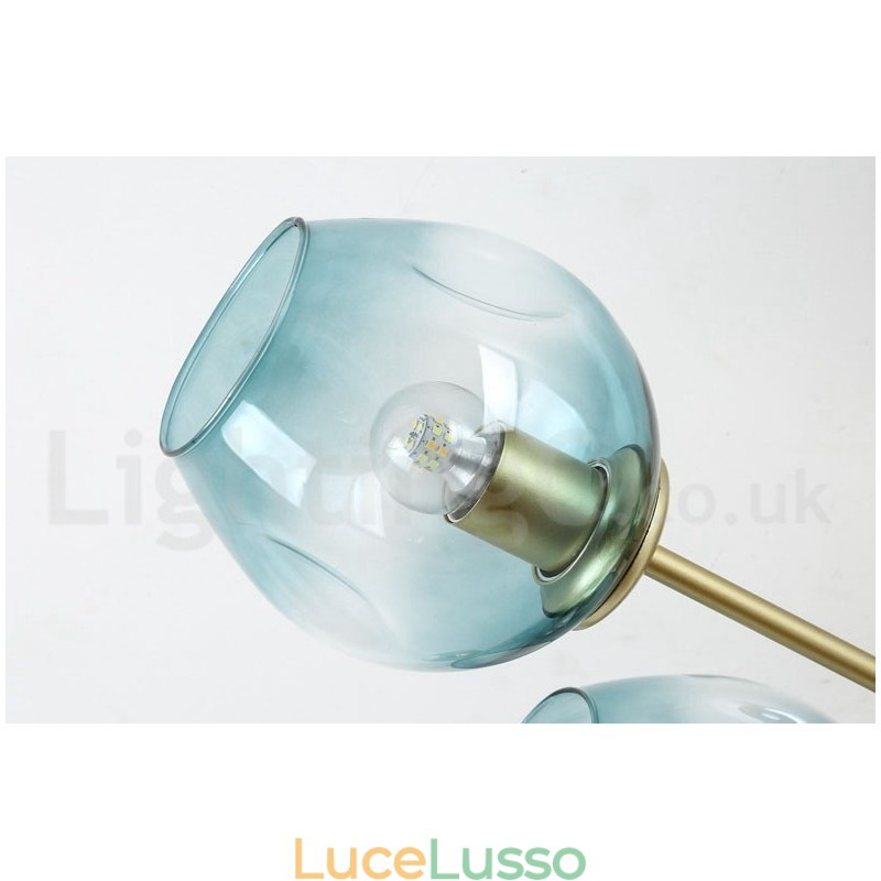 Lampadario rustico in acciaio inossidabile a 8 luci con paralumi in vetro trasparente o blu