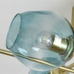 Lampadario rustico in acciaio inossidabile a 8 luci con paralumi in vetro trasparente o blu