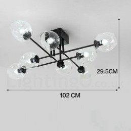 Lampadario rustico in acciaio inossidabile a 8 luci con paralumi in vetro trasparente o blu