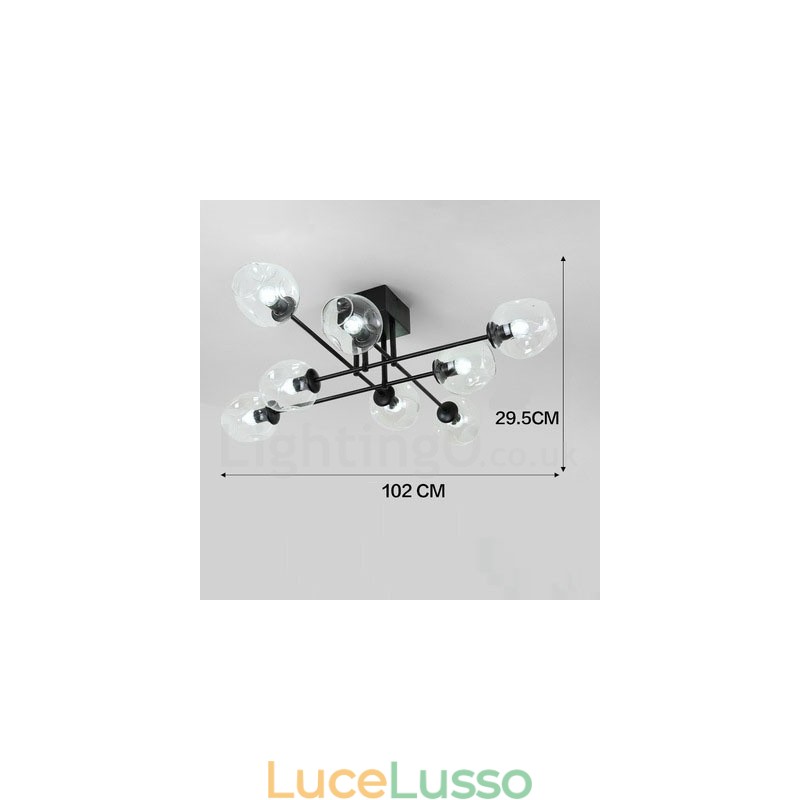 Lampadario rustico in acciaio inossidabile a 8 luci con paralumi in vetro trasparente o blu