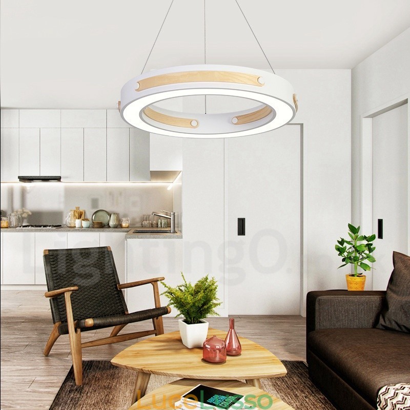 Lampada a sospensione moderna e contemporanea con paralume in acrilico, multicolore, ad anello