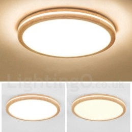 Lampada da soffitto in legno rotonda dimmerabile con lente, moderna, contemporanea, in stile nordico, con paralume in acrilico e telecomando, utilizzabile anche come applique
