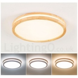 Lampada da soffitto in legno rotonda dimmerabile con lente, moderna, contemporanea, in stile nordico, con paralume in acrilico e telecomando, utilizzabile anche come applique