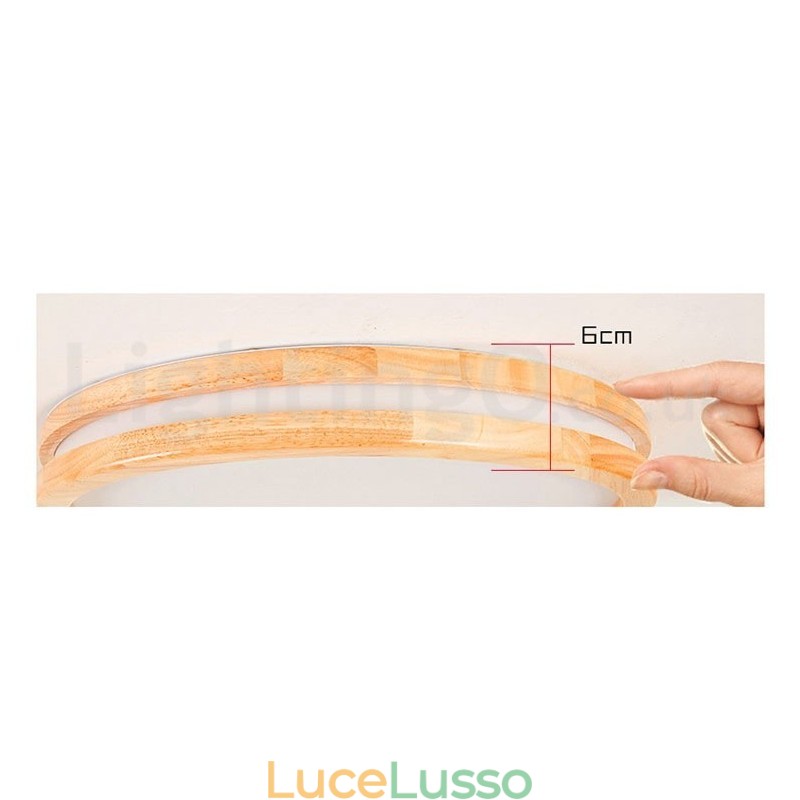 Lampada da soffitto in legno rotonda dimmerabile con lente, moderna, contemporanea, in stile nordico, con paralume in acrilico e telecomando, utilizzabile anche come applique