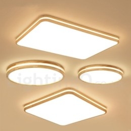 Lampada da soffitto in legno rotonda dimmerabile con lente, moderna, contemporanea, in stile nordico, con paralume in acrilico e telecomando, utilizzabile anche come applique