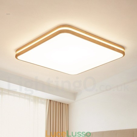Lampada da soffitto in legno quadrata con lente, moderna, contemporanea, in stile nordico, con paralume in acrilico e telecomando, utilizzabile anche come applique Lampada da soffitto in legno quadrata con lente, moderna, contemporanea, in stile nordico, con paralume in acrilico e telecomando, utilizzabile anche come applique