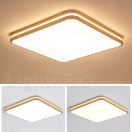 Lampada da soffitto in legno quadrata con lente, moderna, contemporanea, in stile nordico, con paralume in acrilico e telecomando, utilizzabile anche come applique
