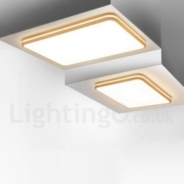 Lampada da soffitto in legno quadrata con lente, moderna, contemporanea, in stile nordico, con paralume in acrilico e telecomando, utilizzabile anche come applique