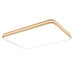 Lampada da soffitto in legno rettangolare dimmerabile con lente, moderna, contemporanea, in stile nordico, con paralume in acrilico e telecomando, utilizzabile anche come applique
