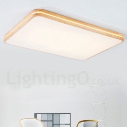 Lampada da soffitto in legno rettangolare dimmerabile con lente, moderna, contemporanea, in stile nordico, con paralume in acrilico e telecomando, utilizzabile anche come applique