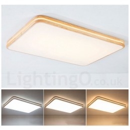 Lampada da soffitto in legno rettangolare dimmerabile con lente, moderna, contemporanea, in stile nordico, con paralume in acrilico e telecomando, utilizzabile anche come applique