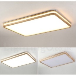 Lampada da soffitto in legno rettangolare dimmerabile con lente, moderna, contemporanea, in stile nordico, con paralume in acrilico e telecomando, utilizzabile anche come applique