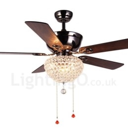 Ventilatore da soffitto retrò in legno in stile americano da 132 cm (52") con telecomando e paralume in cristallo, motore in rame puro muto