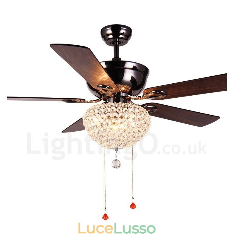 Ventilatore da soffitto retrò in legno in stile americano da 132 cm (52") con telecomando e paralume in cristallo, motore in rame puro muto