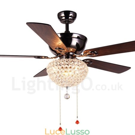 Ventilatore da soffitto retrò in legno in stile americano da 132 cm (52") con telecomando e paralume in cristallo, motore in rame puro muto Ventilatore da soffitto retrò in legno in stile americano da 132 cm (52") con telecomando e paralume in cristallo, motore in rame puro muto
