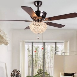 Ventilatore da soffitto retrò in legno in stile americano da 132 cm (52") con telecomando e paralume in cristallo, motore in rame puro muto