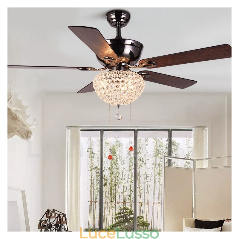 Ventilatore da soffitto retrò in legno in stile americano da 132 cm (52") con telecomando e paralume in cristallo, motore in rame puro muto