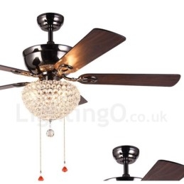 Ventilatore da soffitto retrò in legno in stile americano da 132 cm (52") con telecomando e paralume in cristallo, motore in rame puro muto