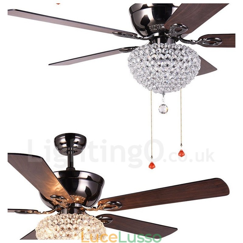 Ventilatore da soffitto retrò in legno in stile americano da 132 cm (52") con telecomando e paralume in cristallo, motore in rame puro muto
