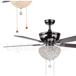 Ventilatore da soffitto retrò in legno in stile americano da 132 cm (52") con telecomando e paralume in cristallo, motore in rame puro muto