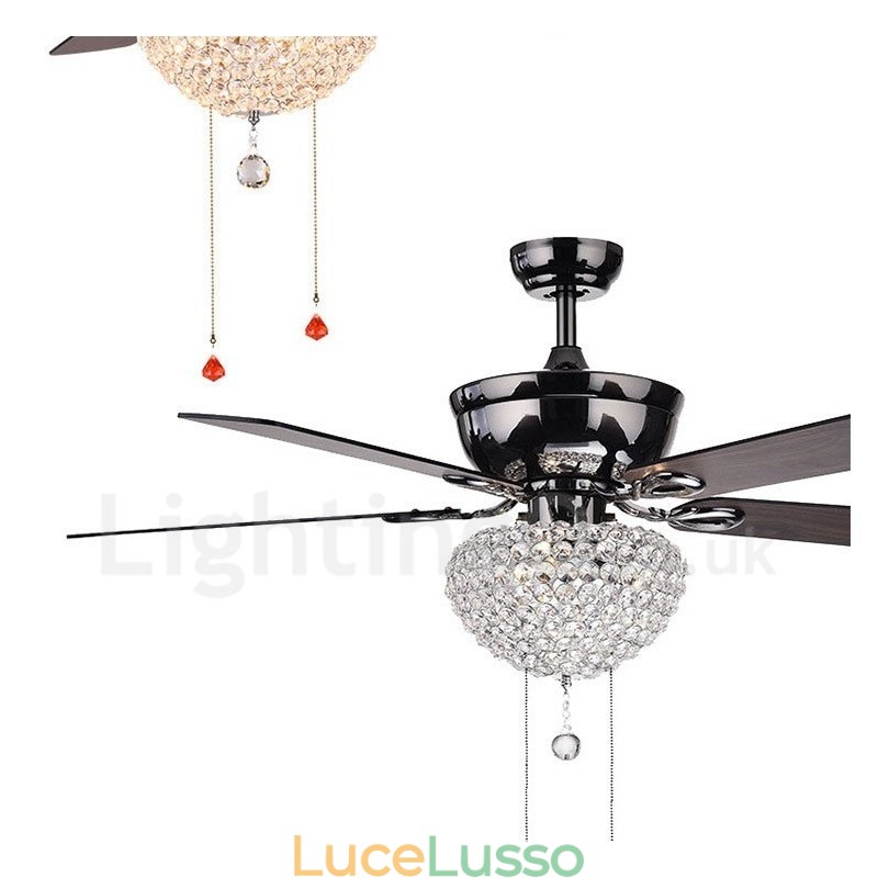 Ventilatore da soffitto retrò in legno in stile americano da 132 cm (52") con telecomando e paralume in cristallo, motore in rame puro muto