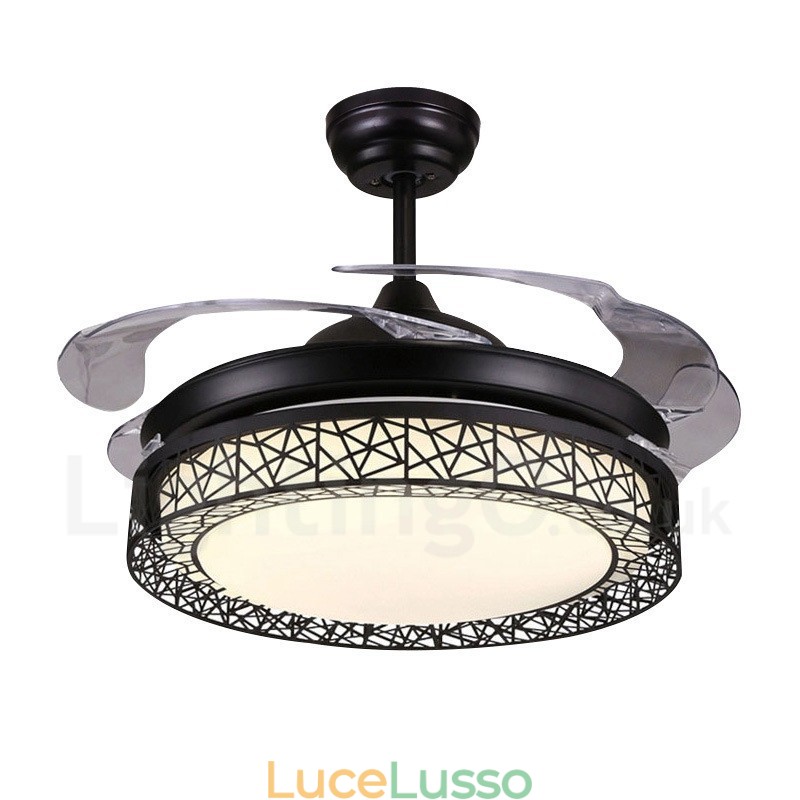 Ventilatore da soffitto moderno e contemporaneo con telecomando, 108 cm (42"), luce con paralume in acrilico, motore in rame puro muto, 91 cm (36")