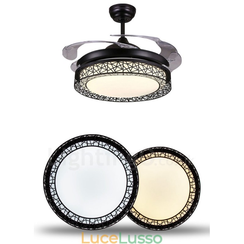 Ventilatore da soffitto moderno e contemporaneo con telecomando, 108 cm (42"), luce con paralume in acrilico, motore in rame puro muto, 91 cm (36")