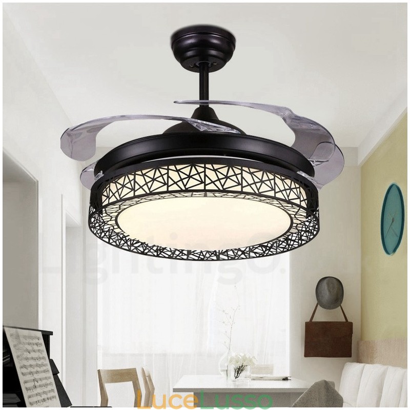 Ventilatore da soffitto moderno e contemporaneo con telecomando, 108 cm (42"), luce con paralume in acrilico, motore in rame puro muto, 91 cm (36")