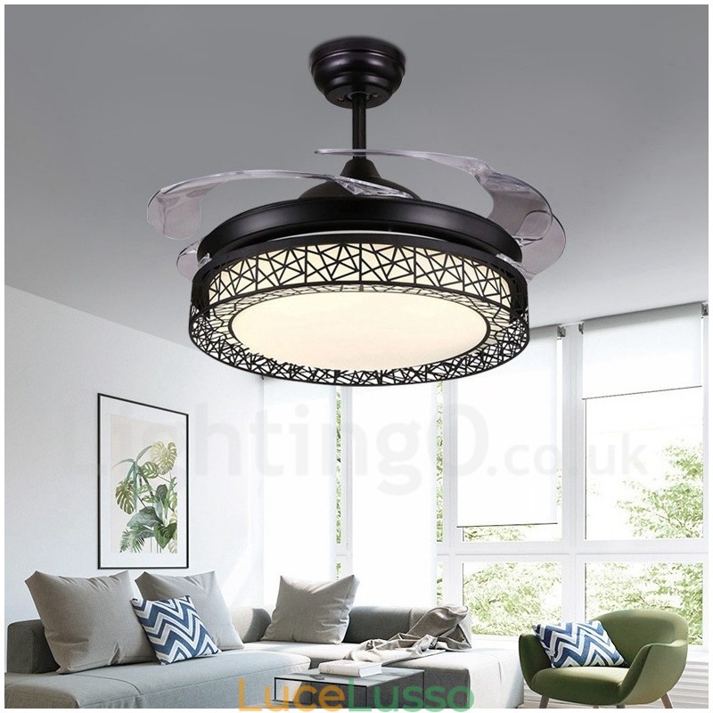 Ventilatore da soffitto moderno e contemporaneo con telecomando, 108 cm (42"), luce con paralume in acrilico, motore in rame puro muto, 91 cm (36")