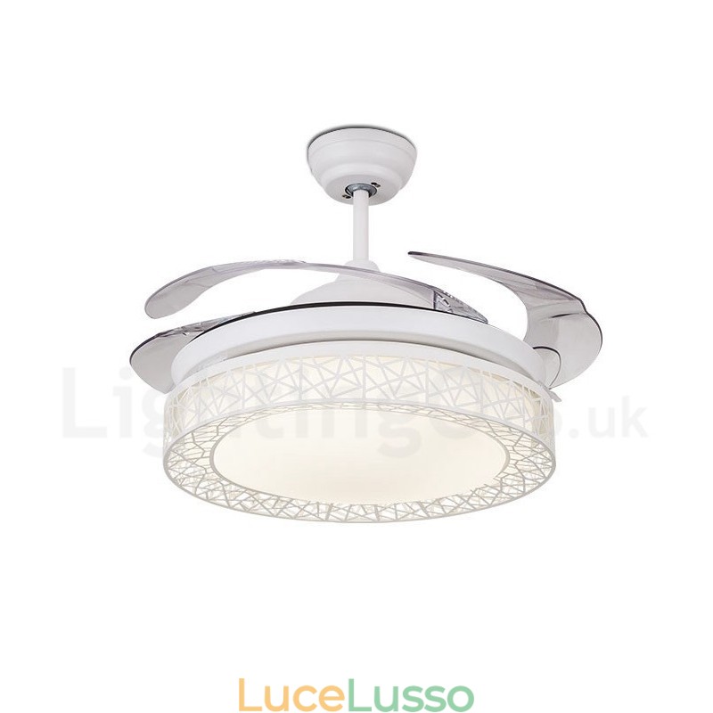 Ventilatore da soffitto moderno e contemporaneo con telecomando, 108 cm (42"), luce con paralume in acrilico, motore in rame puro muto, 91 cm (36")