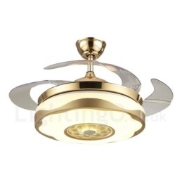 Ventilatore da soffitto moderno e contemporaneo da 108 cm (42"), con telecomando, colore oro, con paralume in acrilico, motore in rame puro muto