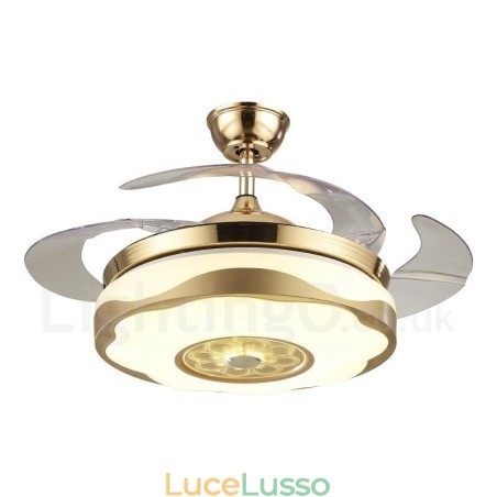 Ventilatore da soffitto moderno e contemporaneo da 108 cm (42"), con telecomando, colore oro, con paralume in acrilico, motore in rame puro muto Ventilatore da soffitto moderno e contemporaneo da 108 cm (42"), con telecomando, colore oro, con paralume in acrilico, motore in rame puro muto
