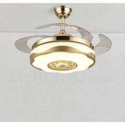 Ventilatore da soffitto moderno e contemporaneo da 108 cm (42"), con telecomando, colore oro, con paralume in acrilico, motore in rame puro muto