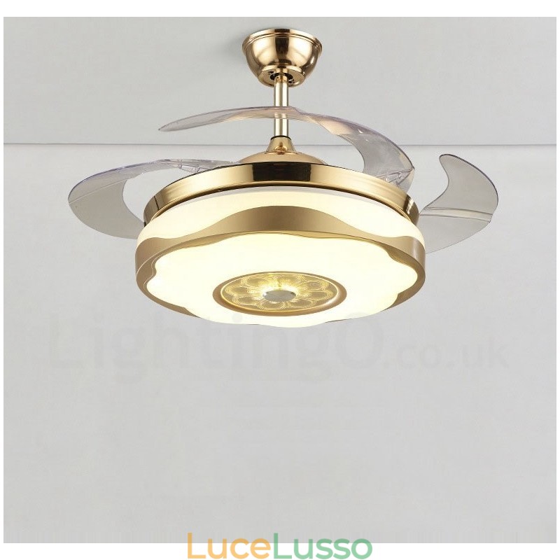 Ventilatore da soffitto moderno e contemporaneo da 108 cm (42"), con telecomando, colore oro, con paralume in acrilico, motore in rame puro muto