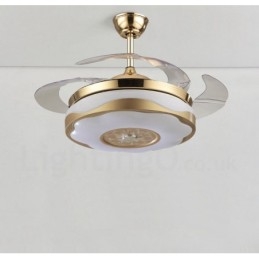 Ventilatore da soffitto moderno e contemporaneo da 108 cm (42"), con telecomando, colore oro, con paralume in acrilico, motore in rame puro muto