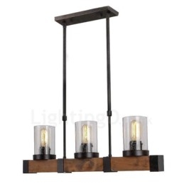 Lampadario in legno vintage a 3 luci, stile industriale, stile loft, in legno, lineare, a sospensione