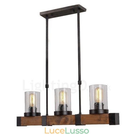Lampadario in legno vintage a 3 luci, stile industriale, stile loft, in legno, lineare, a sospensione Lampadario in legno vintage a 3 luci, stile industriale, stile loft, in legno, lineare, a sospensione