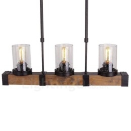 Lampadario in legno vintage a 3 luci, stile industriale, stile loft, in legno, lineare, a sospensione