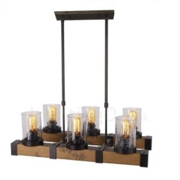 Lampadario in legno vintage a 6 luci, stile industriale, stile loft, in legno, lineare, a sospensione