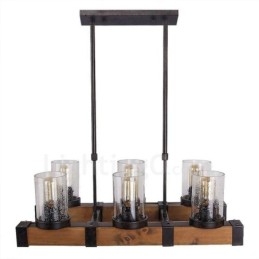 Lampadario in legno vintage a 6 luci, stile industriale, stile loft, in legno, lineare, a sospensione