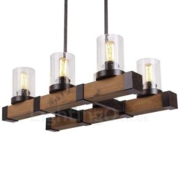 Lampadario in legno vintage a 6 luci, stile industriale, stile loft, in legno, lineare, a sospensione