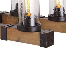 Lampadario in legno vintage a 6 luci, stile industriale, stile loft, in legno, lineare, a sospensione
