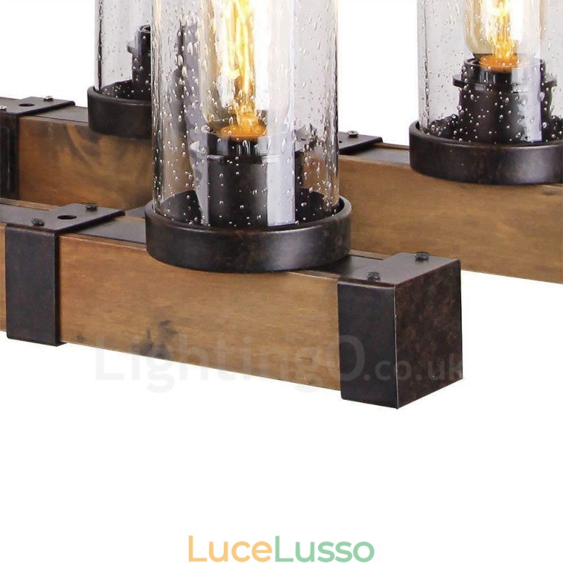 Lampadario in legno vintage a 6 luci, stile industriale, stile loft, in legno, lineare, a sospensione